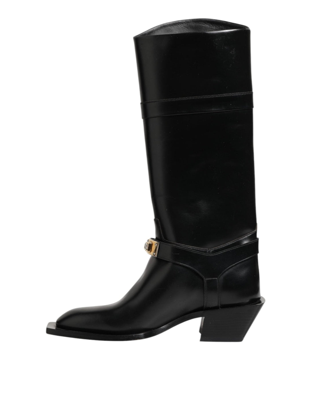 Dolce & Gabbana Black Logo Plaque Over The Calf Boots Shoes - RIMODA