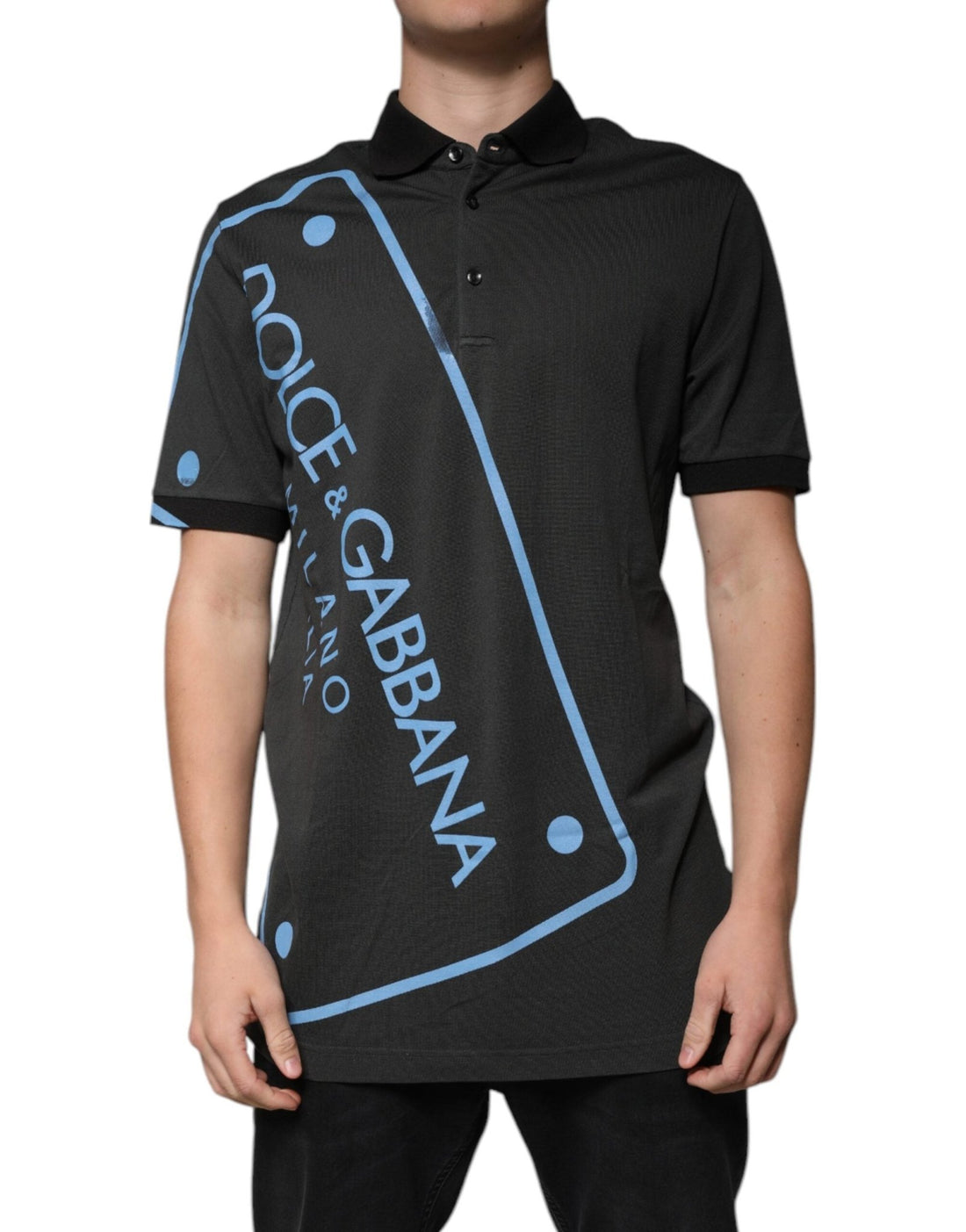 Dolce & Gabbana Black Logo Print Collared Cotton Polo T-shirt - RIMODA