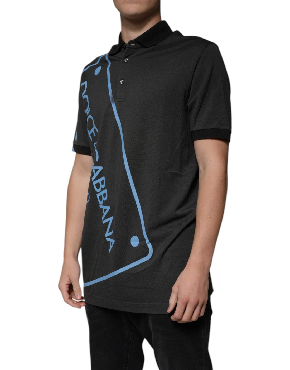 Dolce & Gabbana Black Logo Print Collared Cotton Polo T-shirt - RIMODA