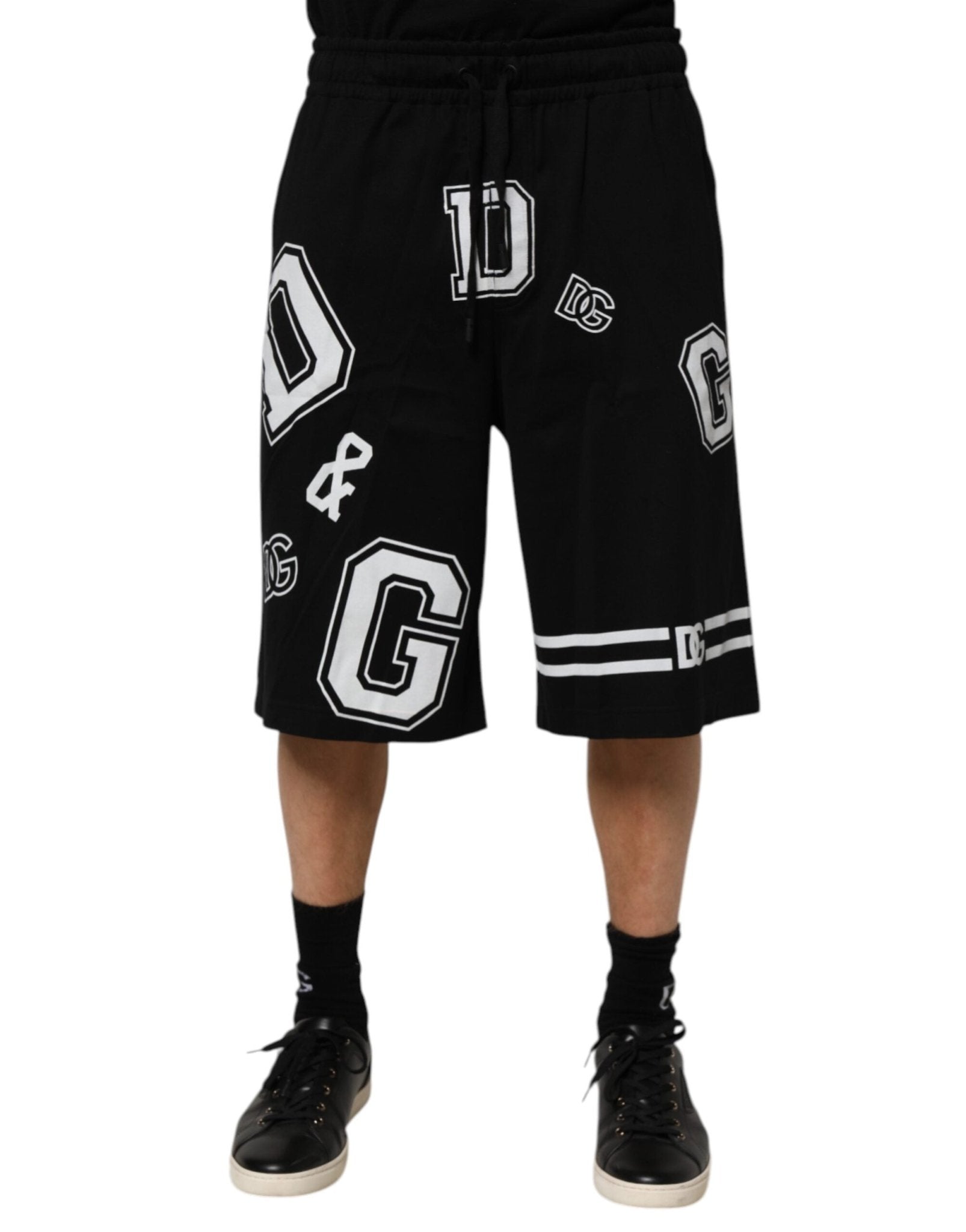 Dolce & Gabbana Black Logo Print Cotton Casual Bermuda Short - RIMODA
