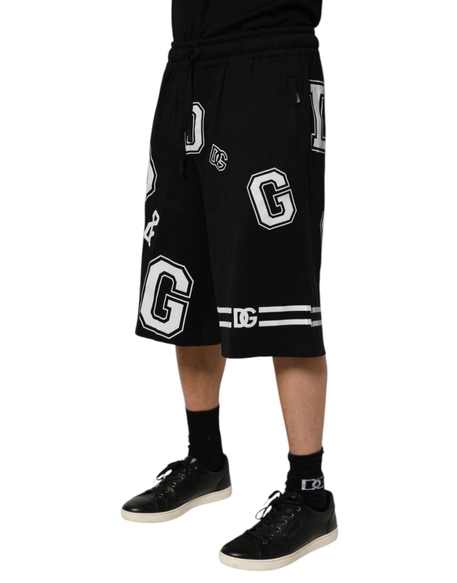 Dolce & Gabbana Black Logo Print Cotton Casual Bermuda Short - RIMODA