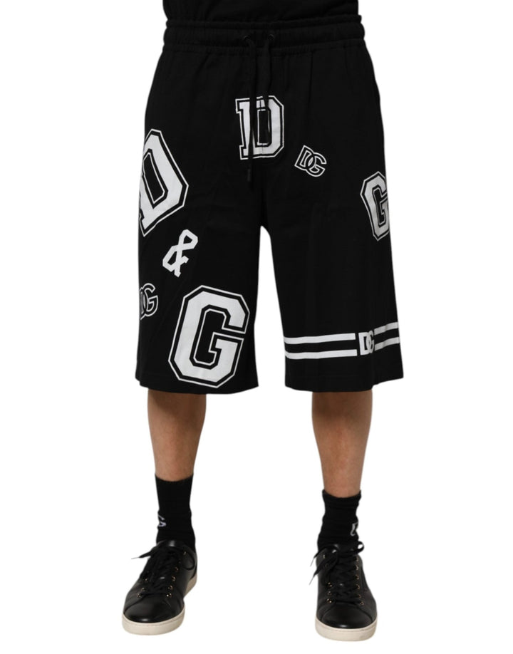 Dolce & Gabbana Black Logo Print Cotton Casual Bermuda Short - RIMODA