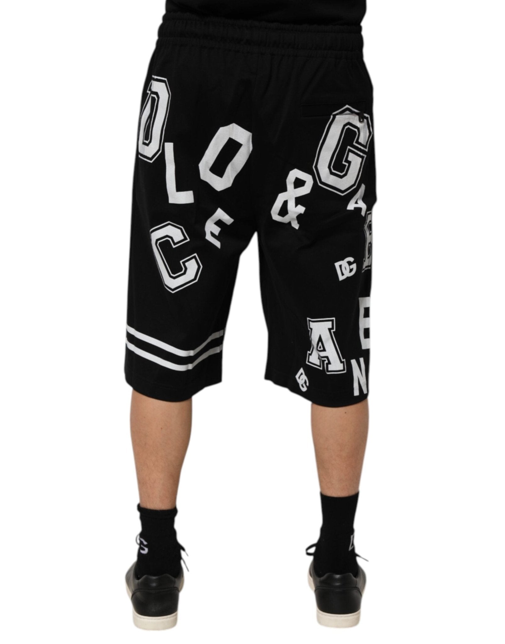Dolce & Gabbana Black Logo Print Cotton Casual Bermuda Short - RIMODA