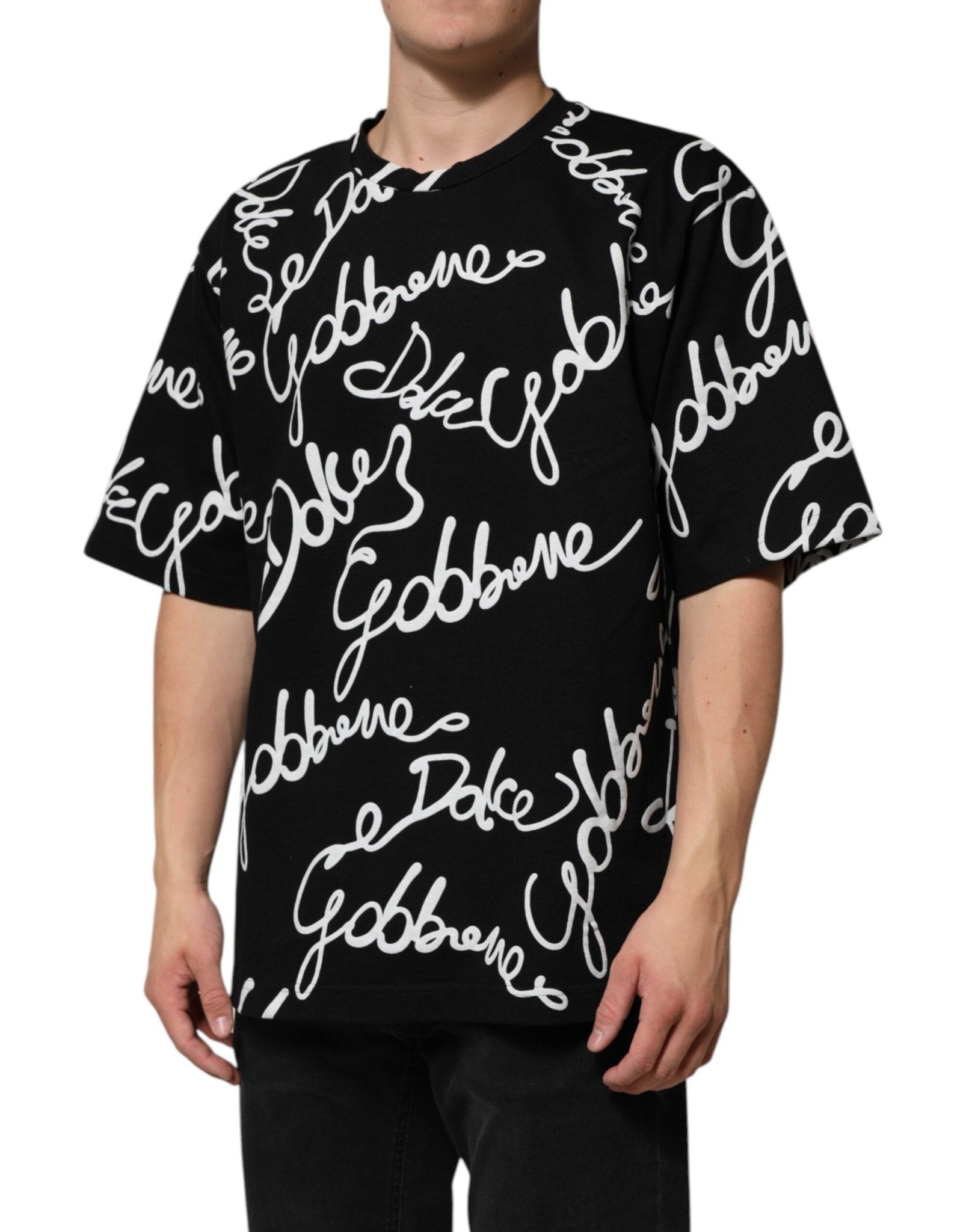 Dolce & Gabbana Black Logo Print Cotton Crew Neck T-shirt - RIMODA