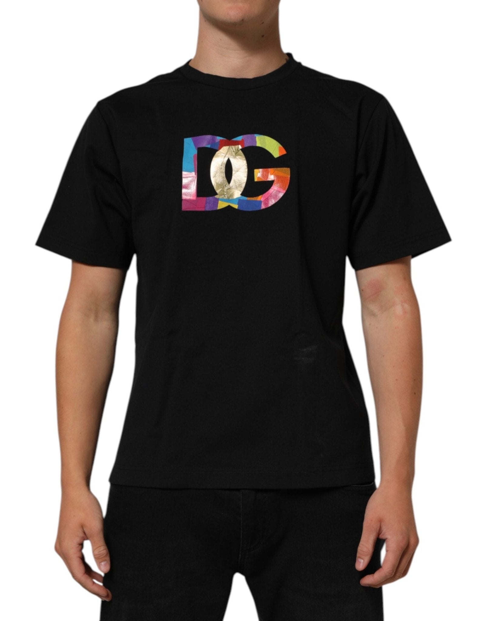 Dolce & Gabbana Black Logo Print Cotton Men Crew Neck T-shirt - RIMODA