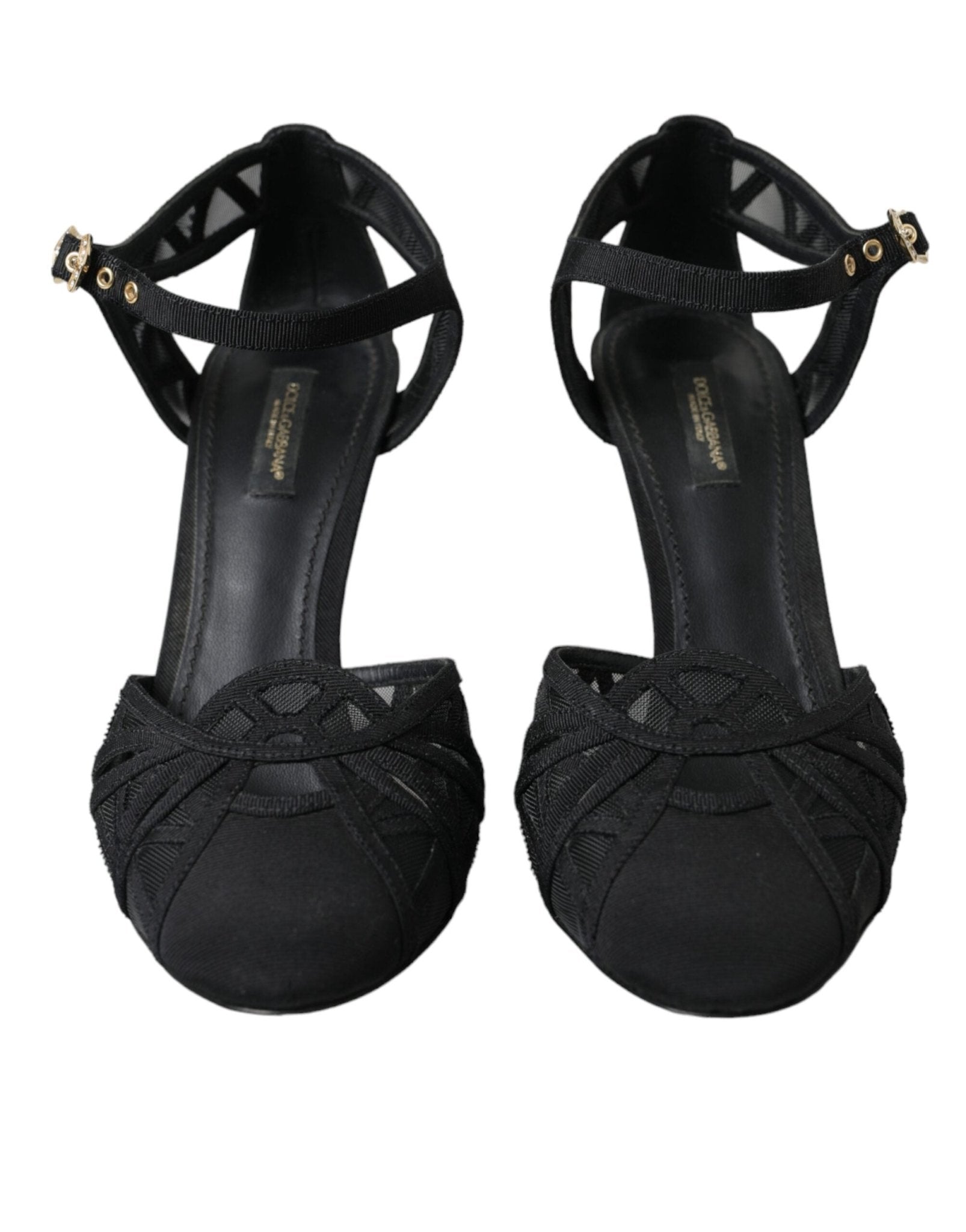Dolce & Gabbana Black Mesh Ankle Strap Heels Sandals Shoes - RIMODA