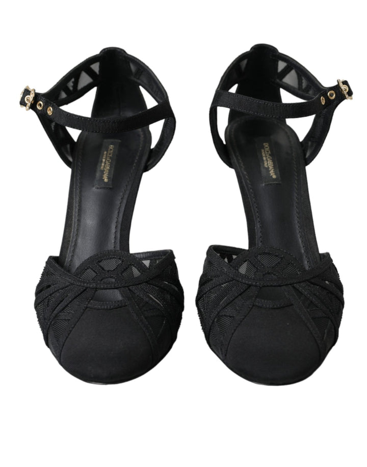 Dolce & Gabbana Black Mesh Ankle Strap Heels Sandals Shoes - RIMODA