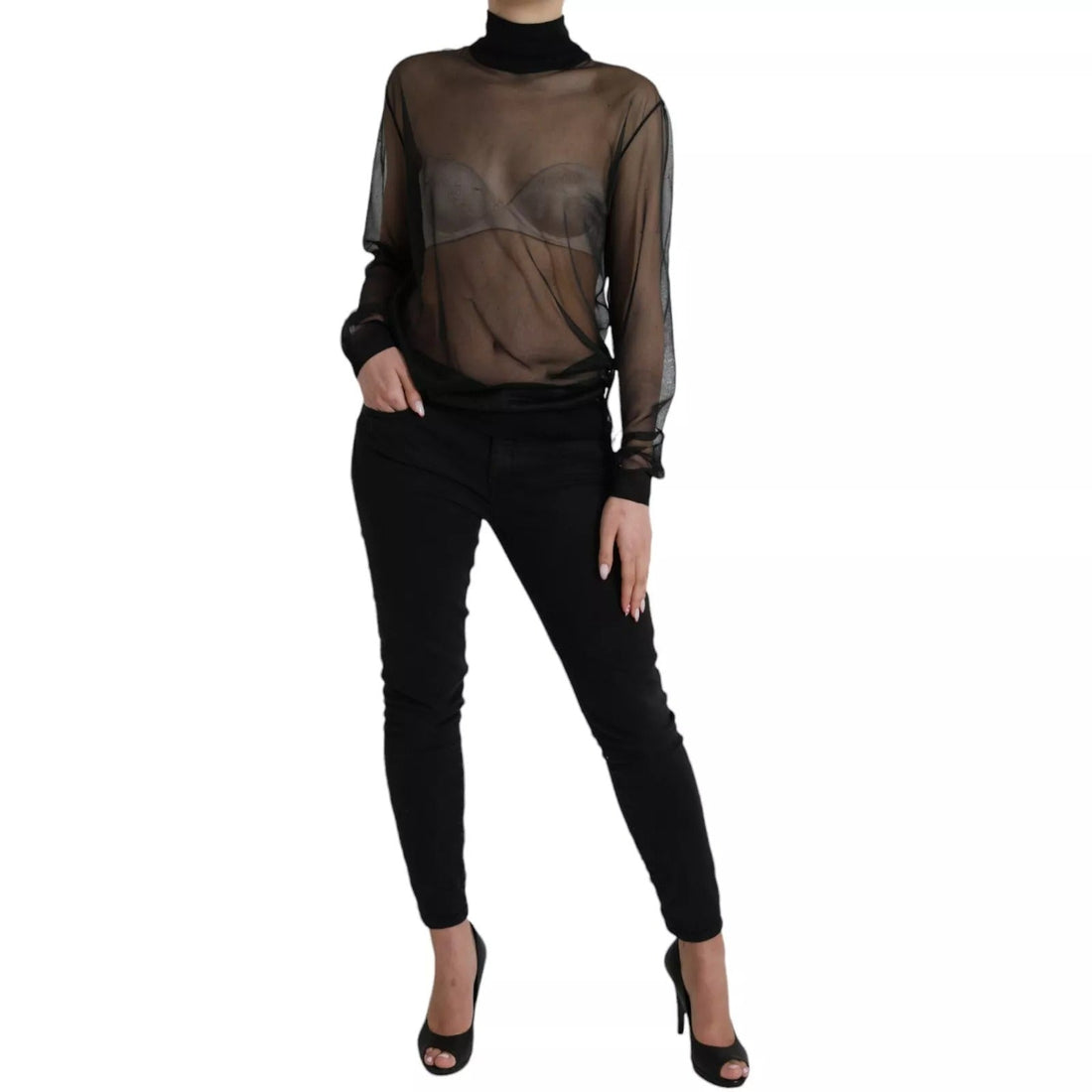 Dolce & Gabbana Black Mesh Turtleneck Sheer Blouse Top - RIMODA
