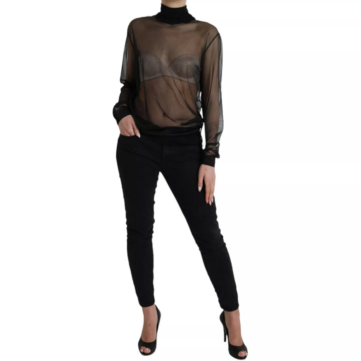Dolce & Gabbana Black Mesh Turtleneck Sheer Blouse Top - RIMODA