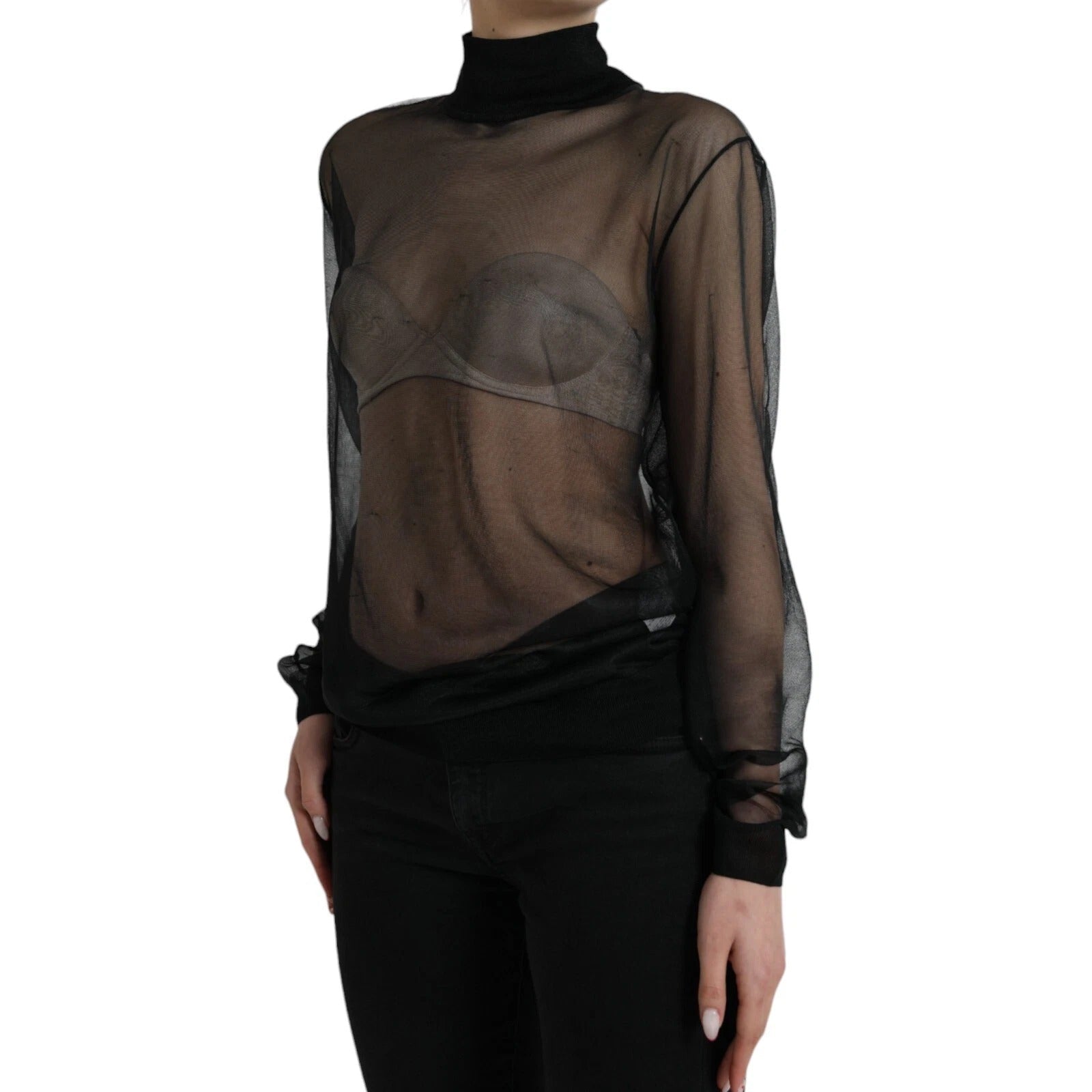 Dolce & Gabbana Black Mesh Turtleneck Sheer Blouse Top - RIMODA