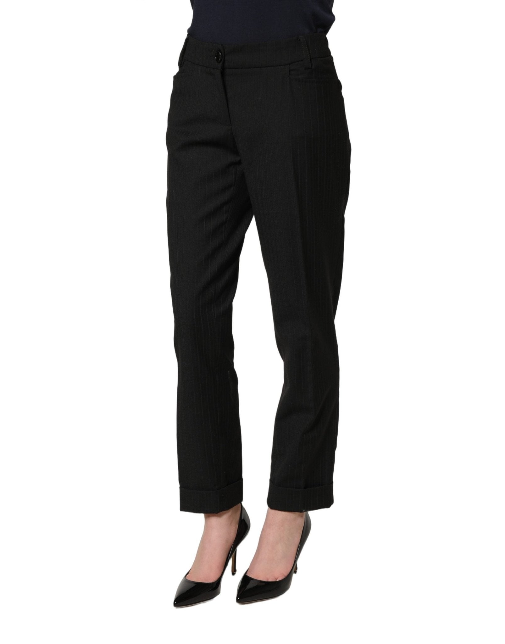 Dolce & Gabbana Black Mid Waisted Polyester Trouser Pants - RIMODA