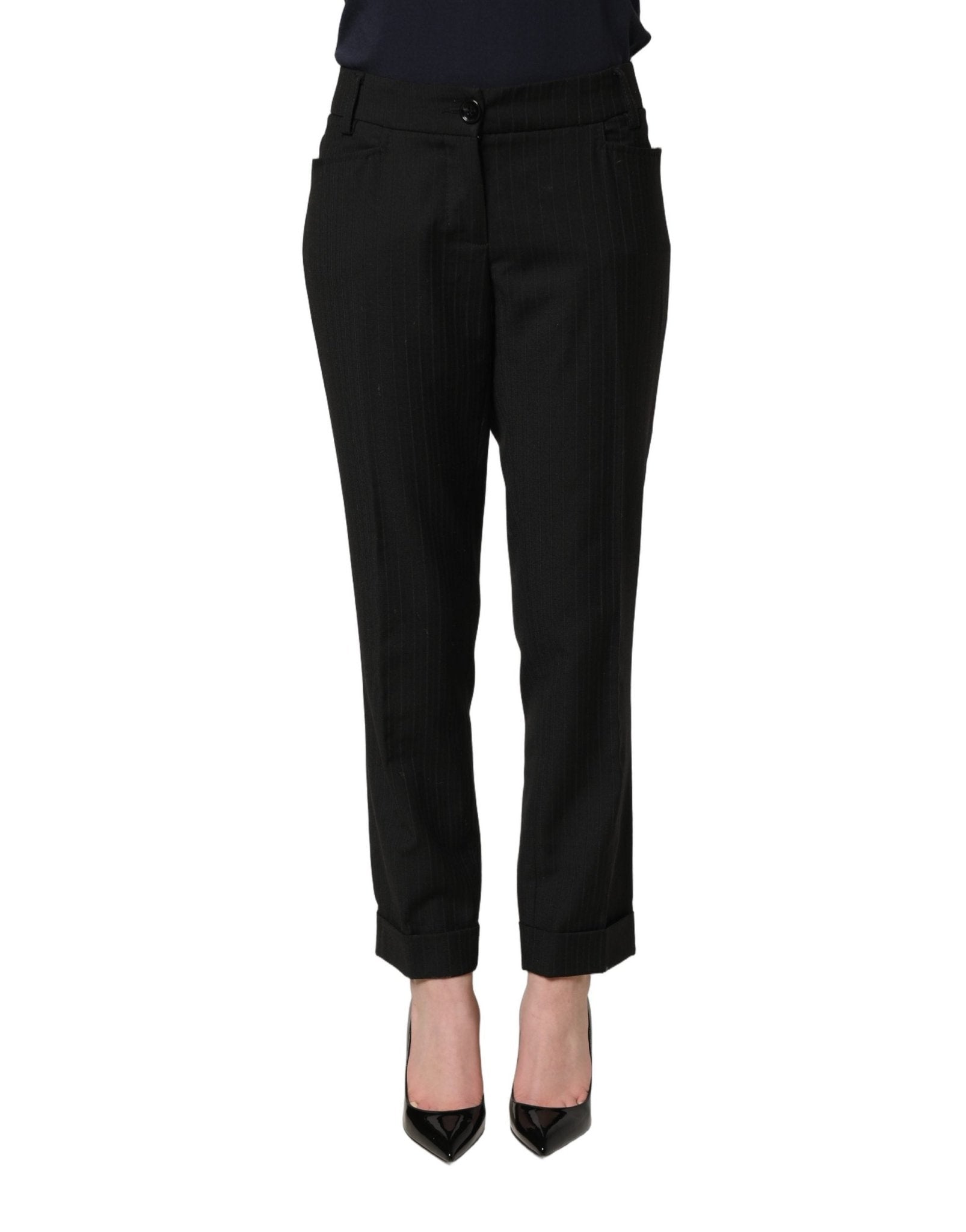 Dolce & Gabbana Black Mid Waisted Polyester Trouser Pants - RIMODA
