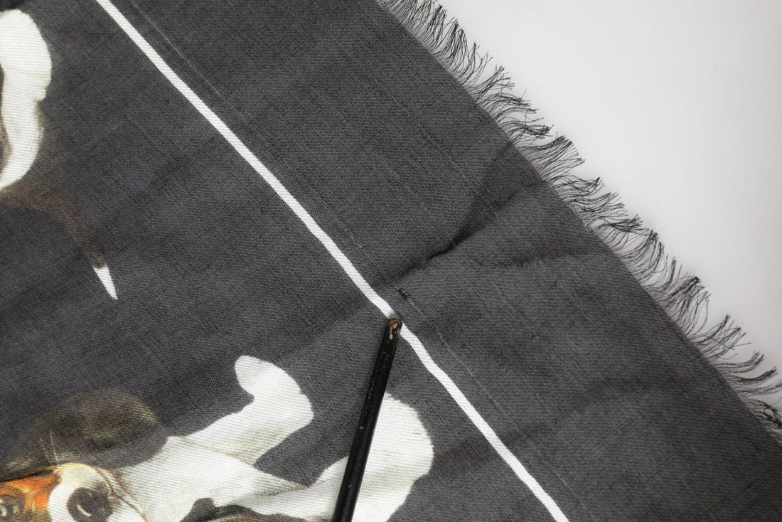 Dolce & Gabbana Black Modal Wool Dog Print Fringed 178cm x 64cm Scarf - RIMODA