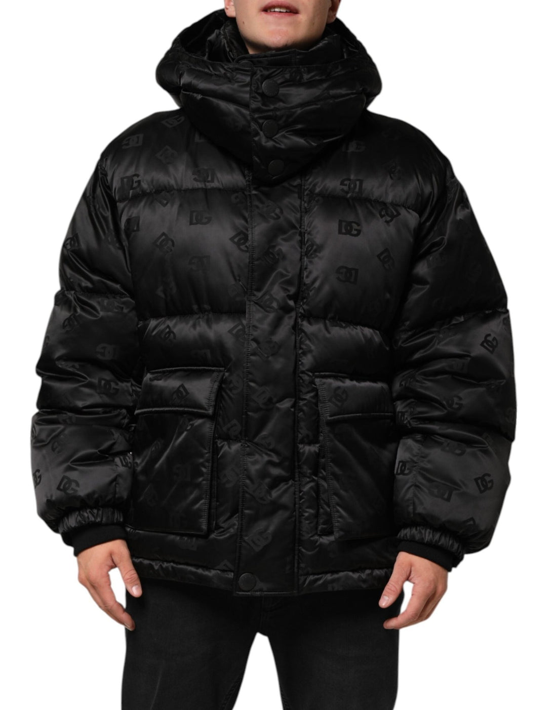 Dolce & Gabbana Black Monogram Logo Puffer Nylon Hooded Jacket - RIMODA