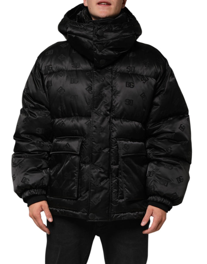 Dolce & Gabbana Black Monogram Logo Puffer Nylon Hooded Jacket - RIMODA