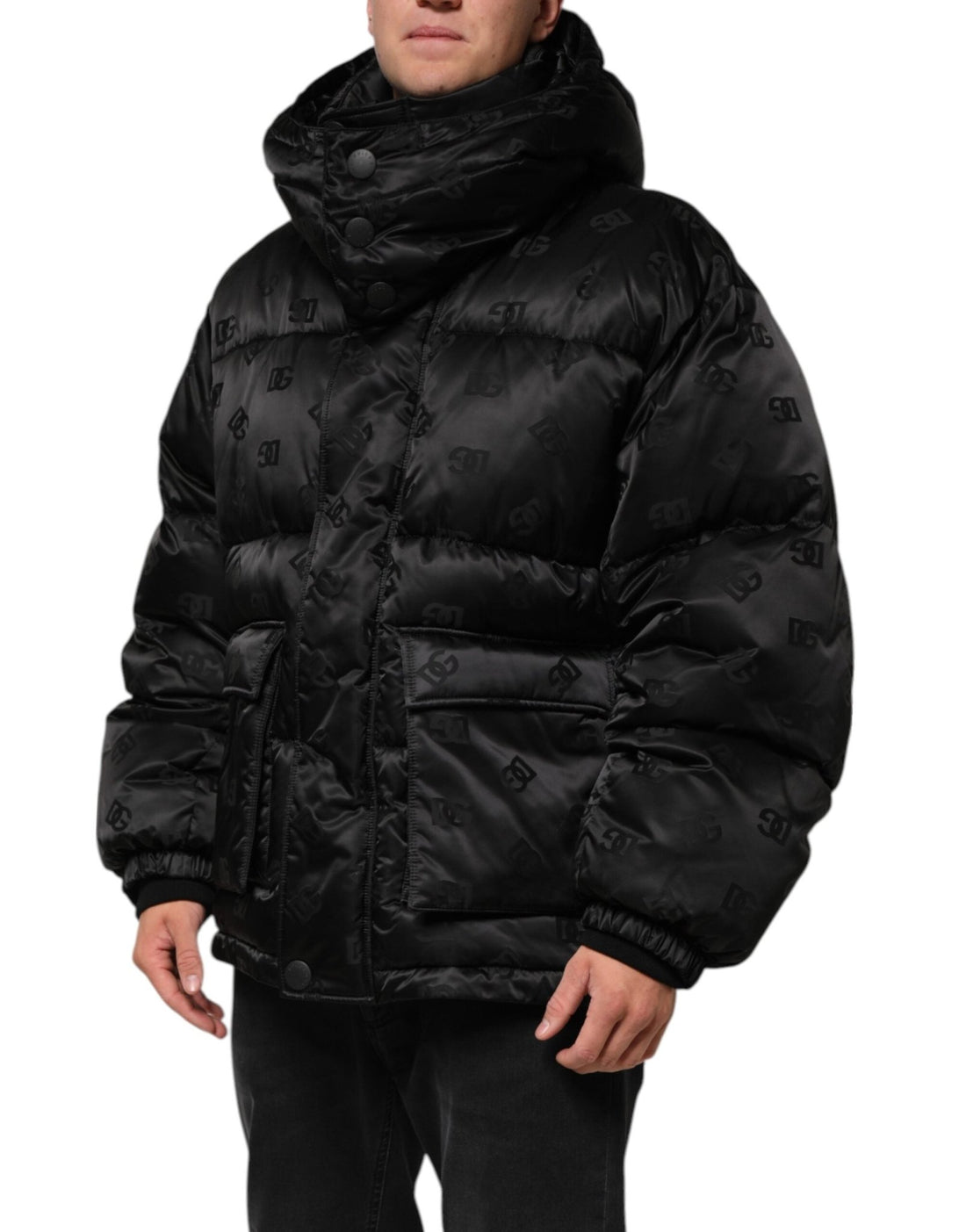 Dolce & Gabbana Black Monogram Logo Puffer Nylon Hooded Jacket - RIMODA