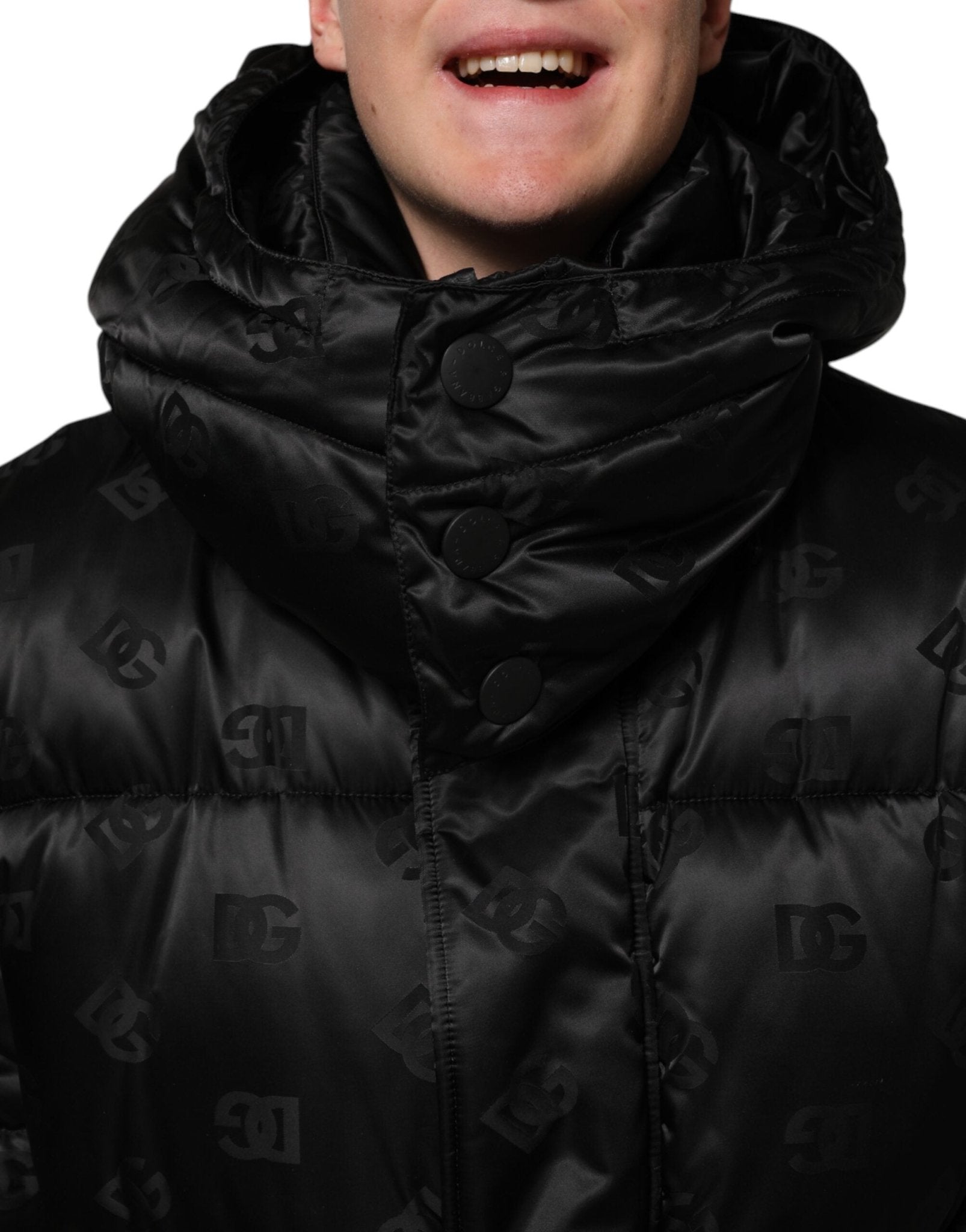 Dolce & Gabbana Black Monogram Logo Puffer Nylon Hooded Jacket - RIMODA