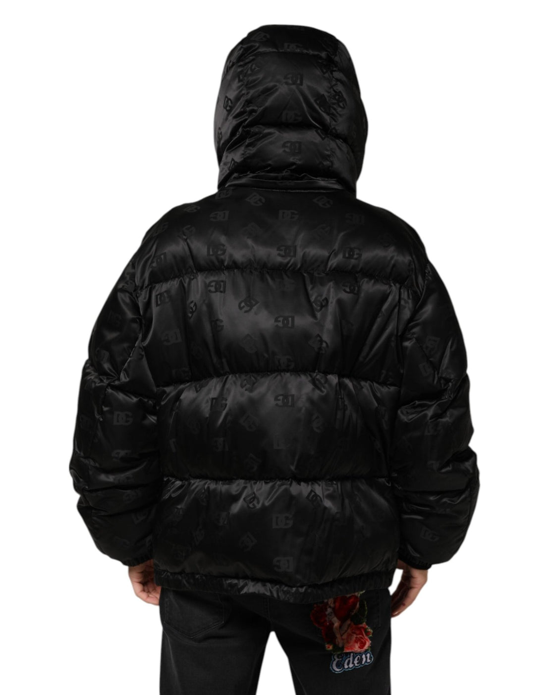 Dolce & Gabbana Black Monogram Logo Puffer Nylon Hooded Jacket - RIMODA