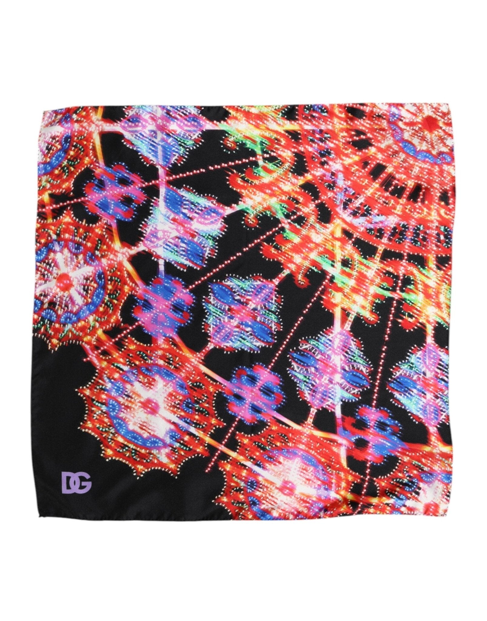 Dolce & Gabbana Black Multicolor Print Square Foulard Scarf - RIMODA