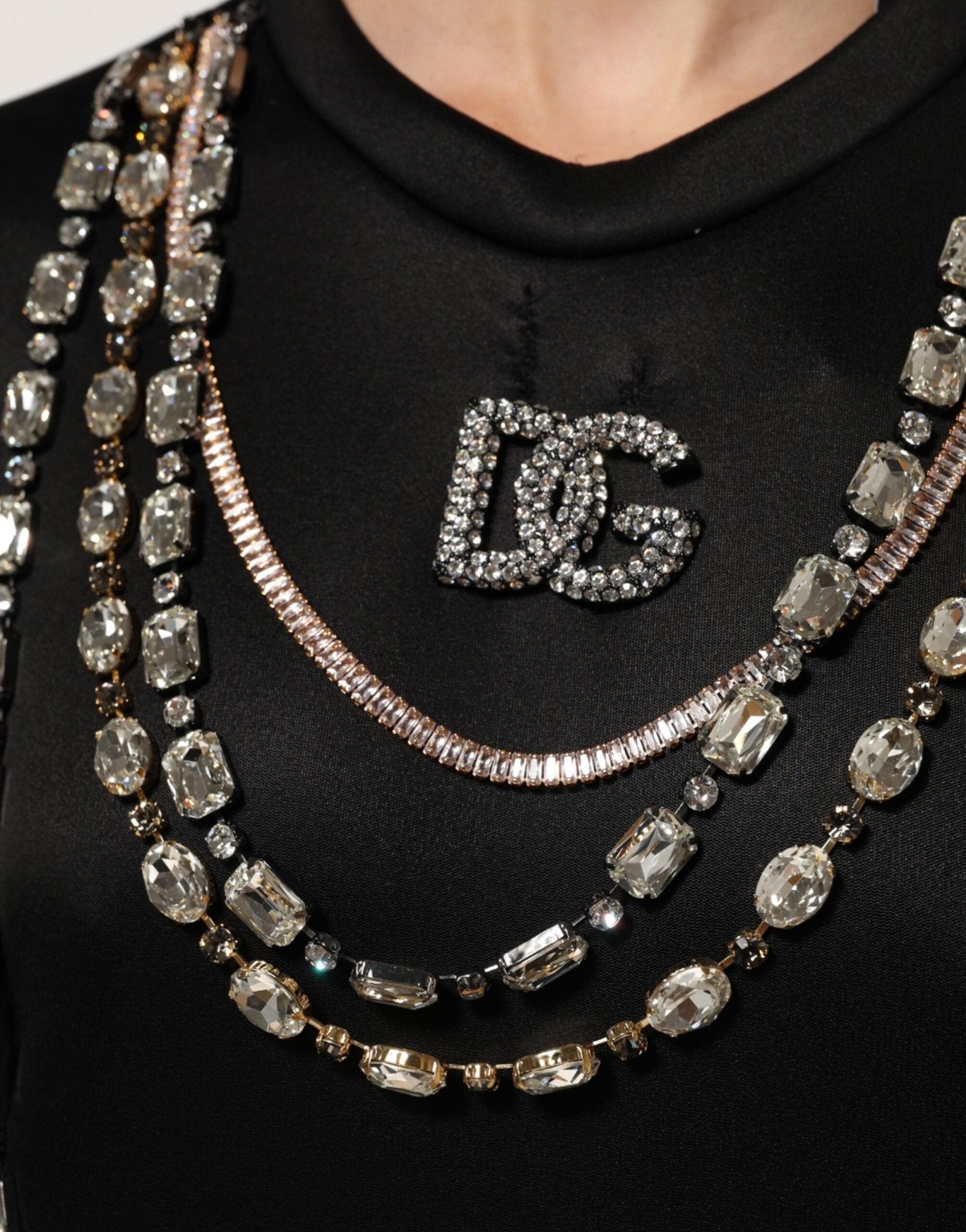 Dolce & Gabbana Black Necklace Crystal DG Logo Sweatshirt Sweater - RIMODA