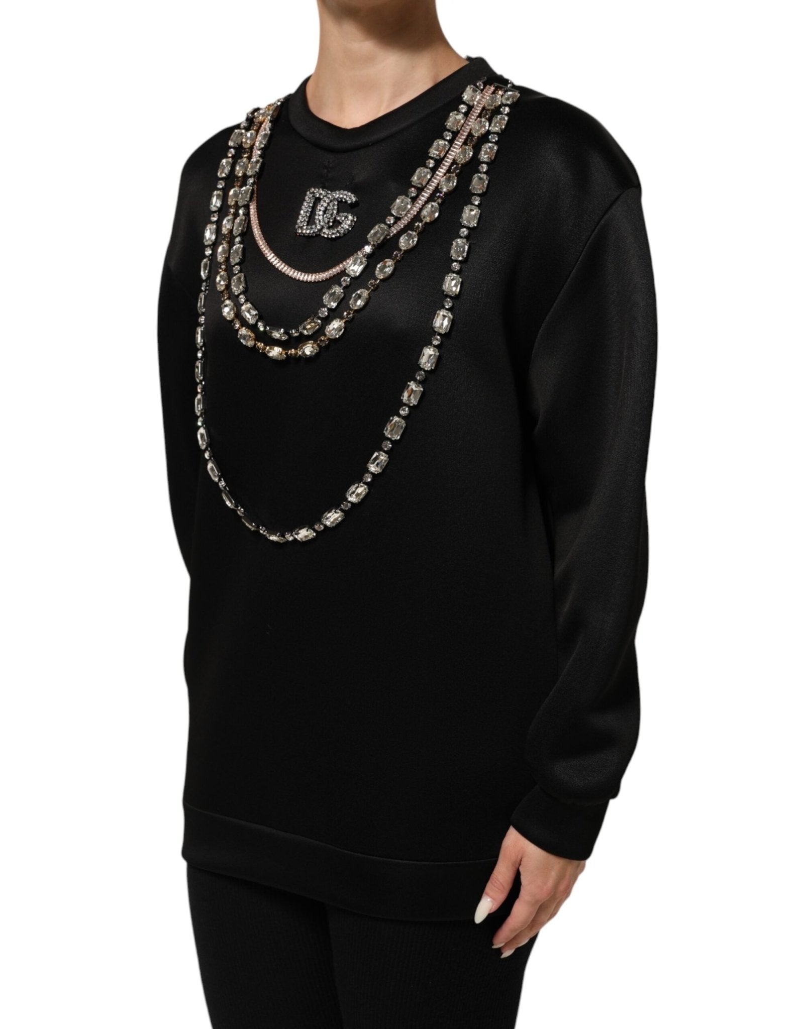 Dolce & Gabbana Black Necklace Crystal DG Logo Sweatshirt Sweater - RIMODA