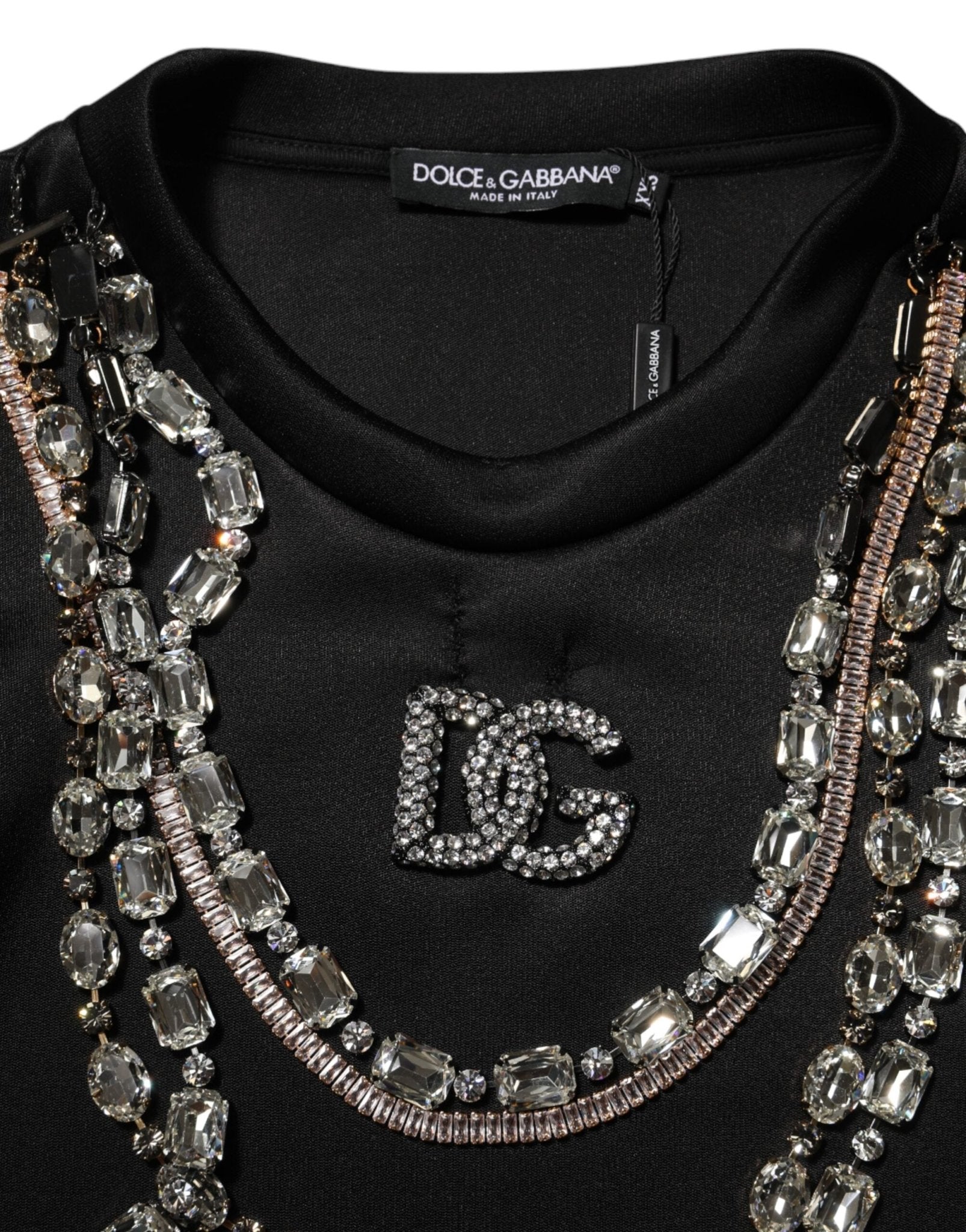 Dolce & Gabbana Black Necklace Crystal DG Logo Sweatshirt Sweater - RIMODA