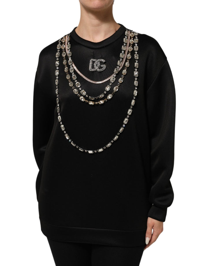 Dolce & Gabbana Black Necklace Crystal DG Logo Sweatshirt Sweater - RIMODA