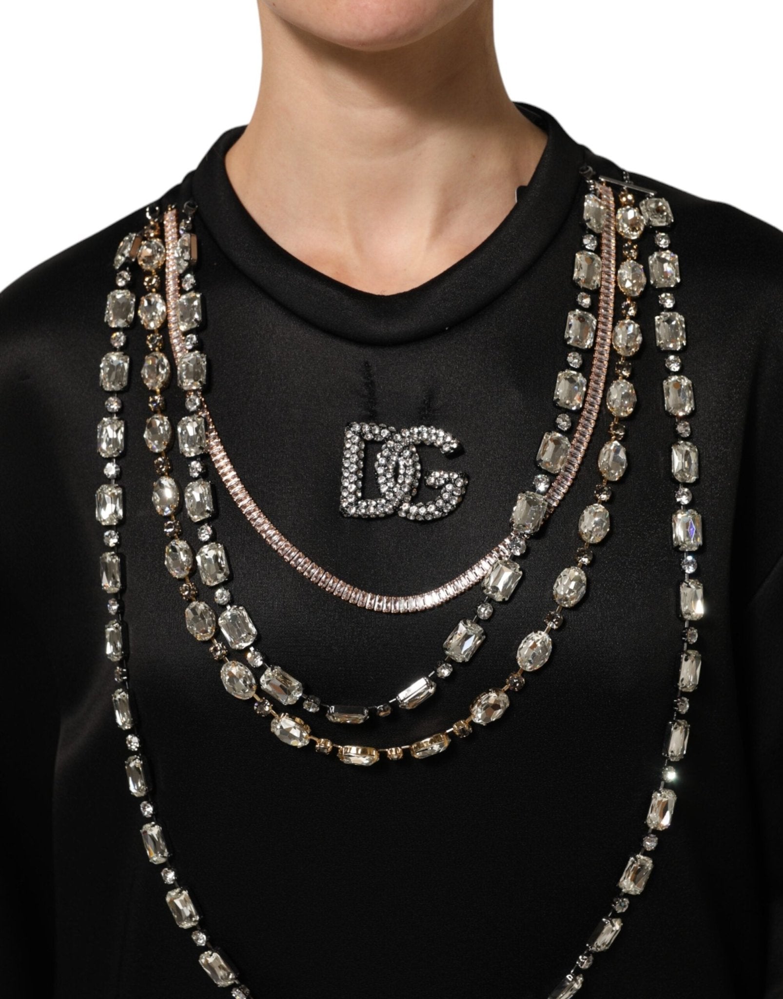 Dolce & Gabbana Black Necklace Crystal DG Logo Sweatshirt Sweater - RIMODA