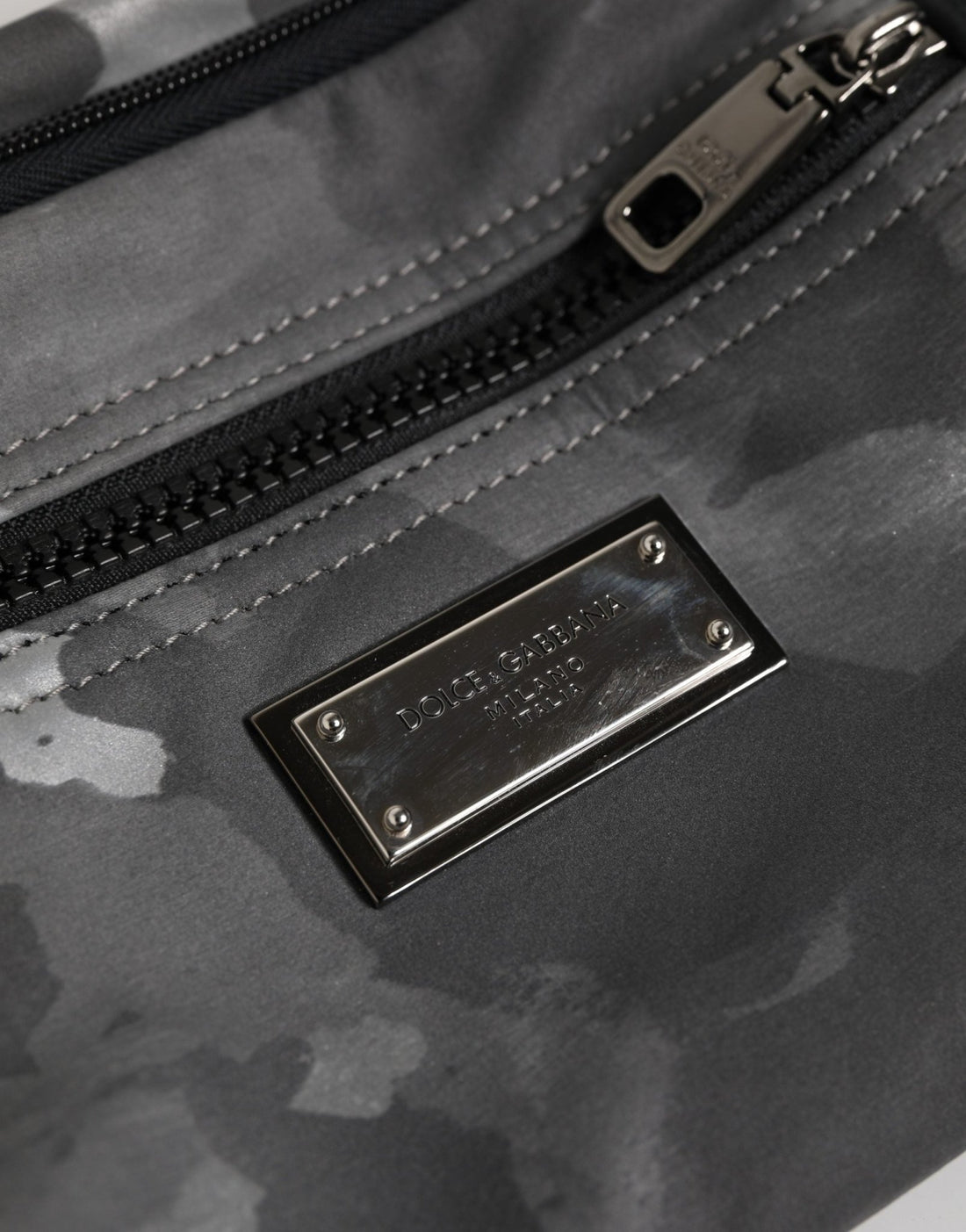 Dolce & Gabbana Black Nylon Brass Plate Camouflage Waist Fanny Pack Bag - RIMODA