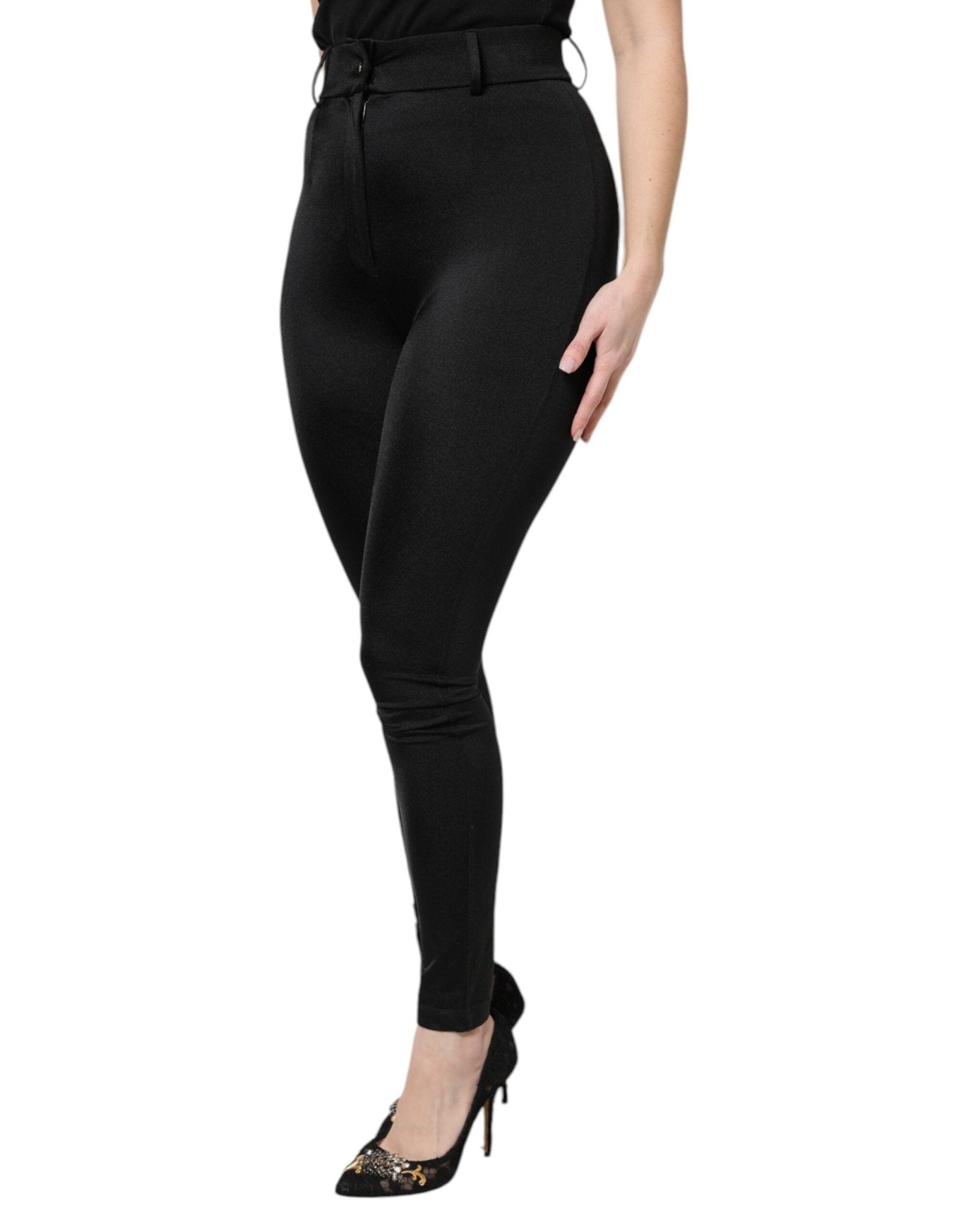 Dolce & Gabbana Black Nylon High Waist Slim Fit Pants - RIMODA