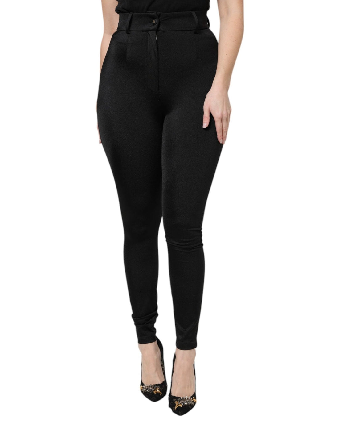 Dolce & Gabbana Black Nylon High Waist Slim Fit Pants - RIMODA