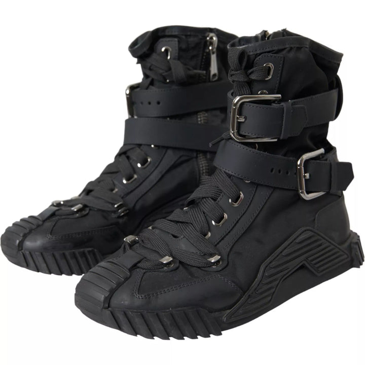 Dolce & Gabbana Black Nylon NS1 High Top Sneakers Shoes - RIMODA