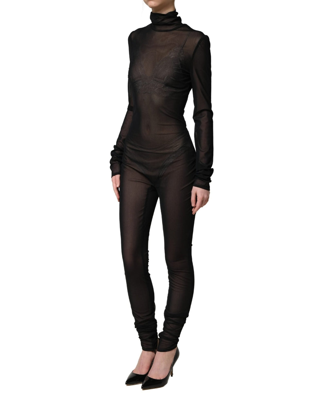 Dolce & Gabbana Black Nylon Sheer Turtleneck Jumpsuit Dress - RIMODA