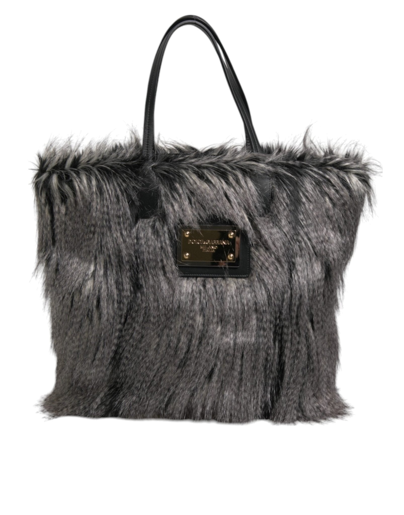 Dolce & Gabbana Black Oversize Faux Fur Shopping Tote Bag - RIMODA