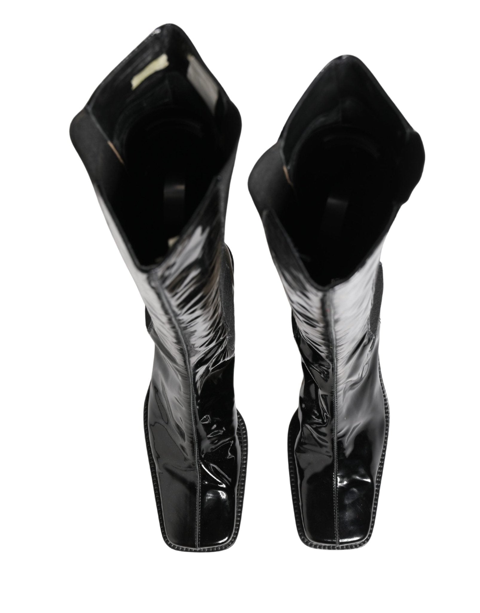Dolce & Gabbana Black Patent Leather Knee High Boots Shoes - RIMODA