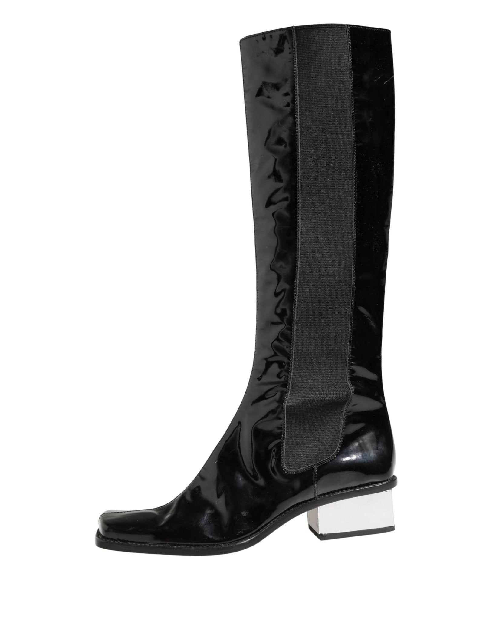 Dolce & Gabbana Black Patent Leather Knee High Boots Shoes - RIMODA