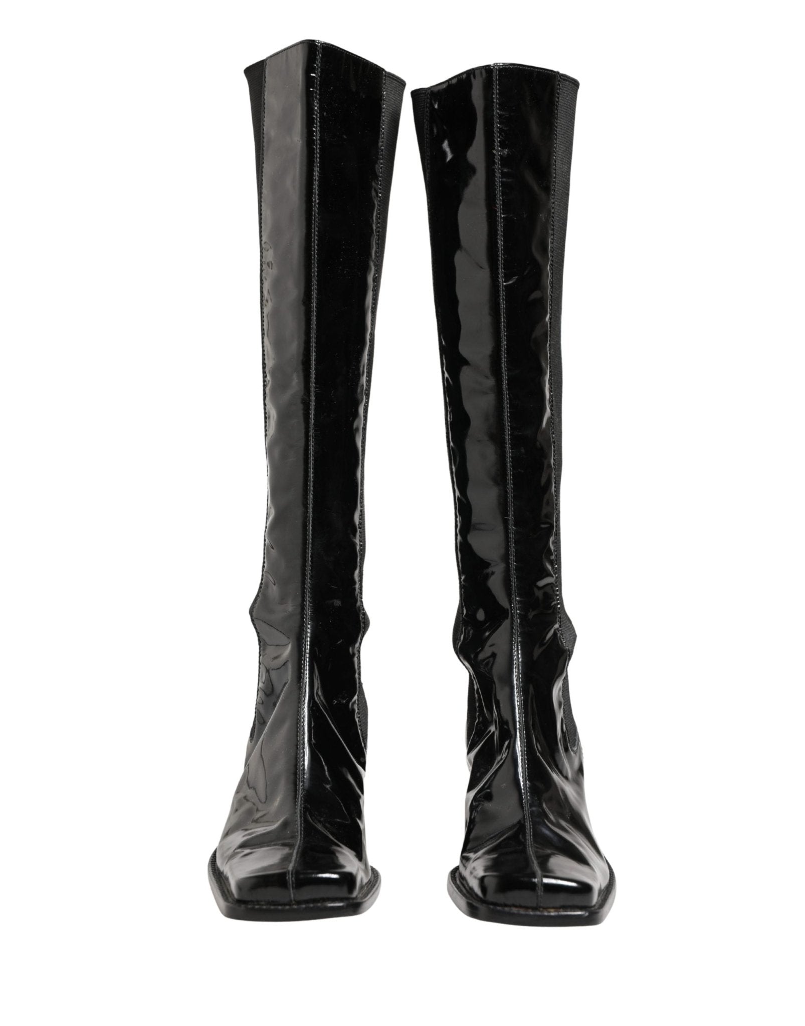 Dolce & Gabbana Black Patent Leather Knee High Boots Shoes - RIMODA