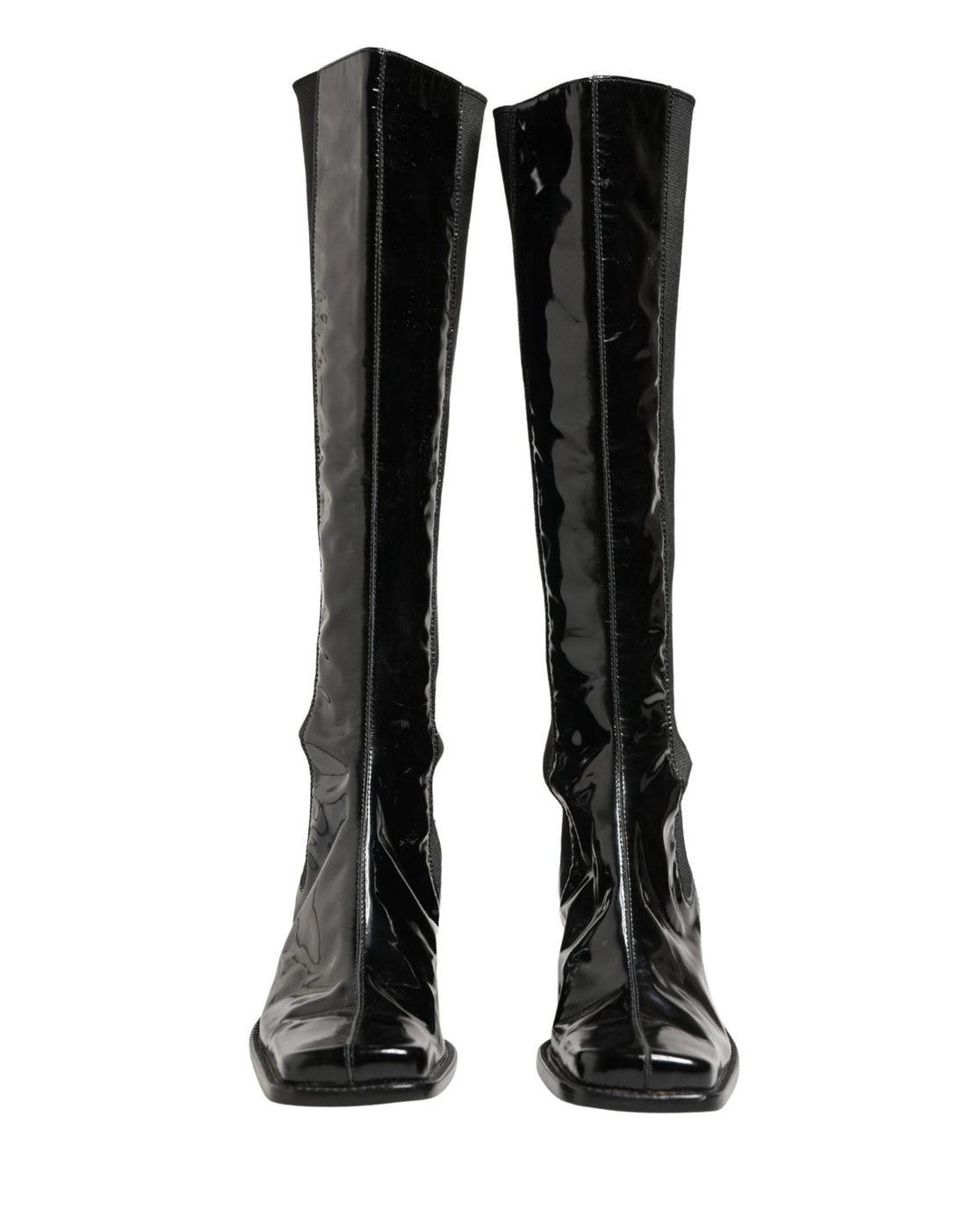 Dolce & Gabbana Black Patent Leather Knee High Boots Shoes - RIMODA