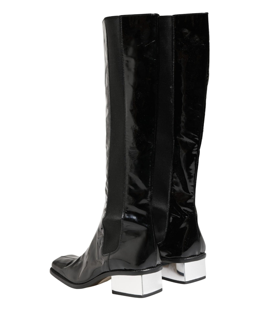 Dolce & Gabbana Black Patent Leather Knee High Boots Shoes - RIMODA