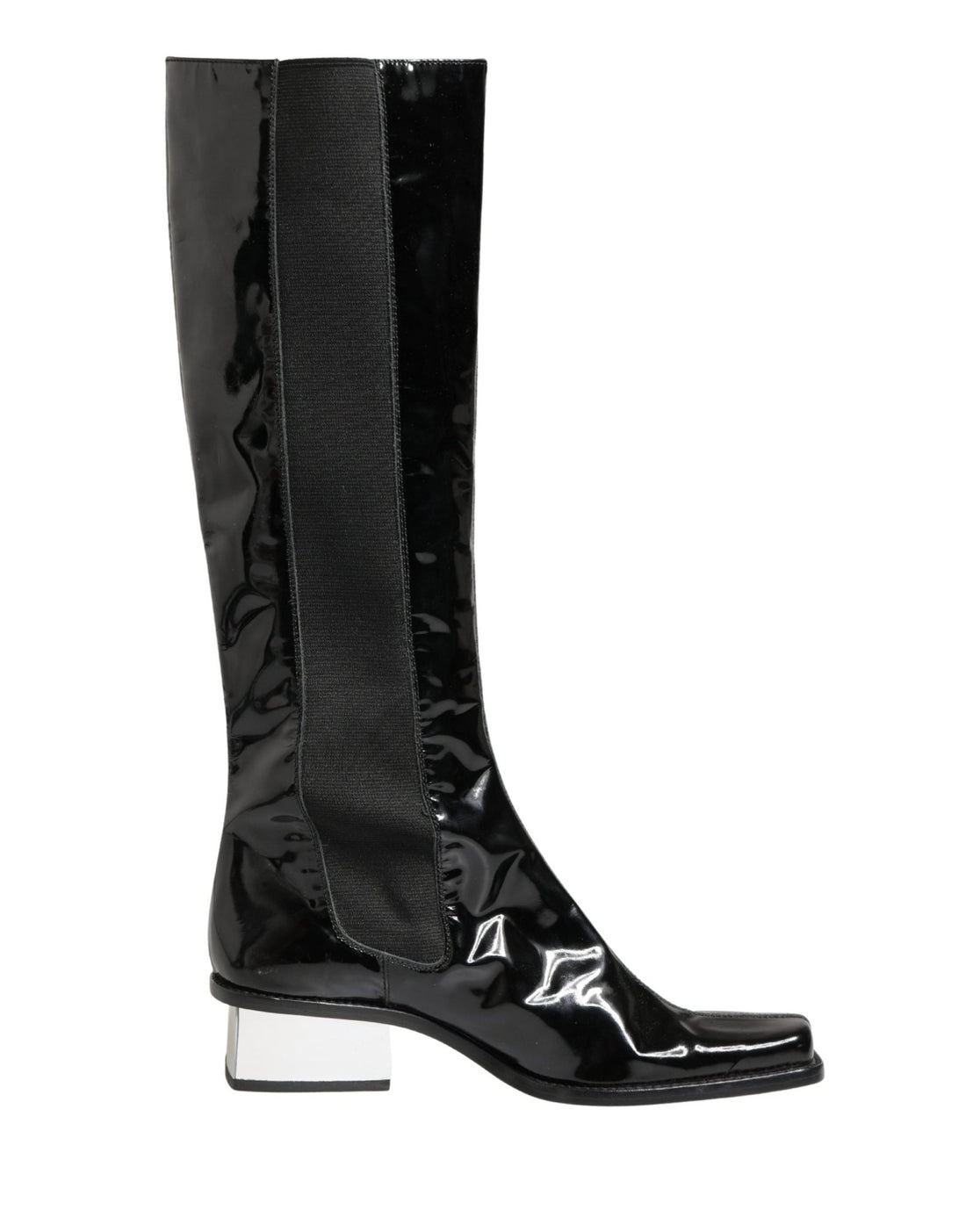 Dolce & Gabbana Black Patent Leather Knee High Boots Shoes - RIMODA