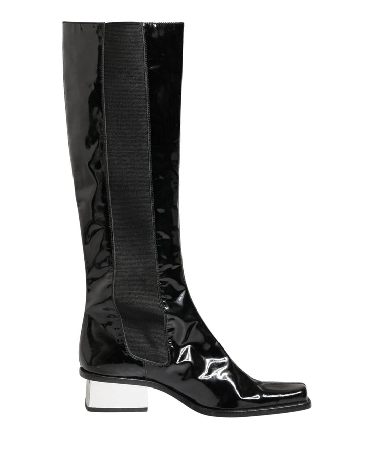 Dolce & Gabbana Black Patent Leather Knee High Boots Shoes - RIMODA