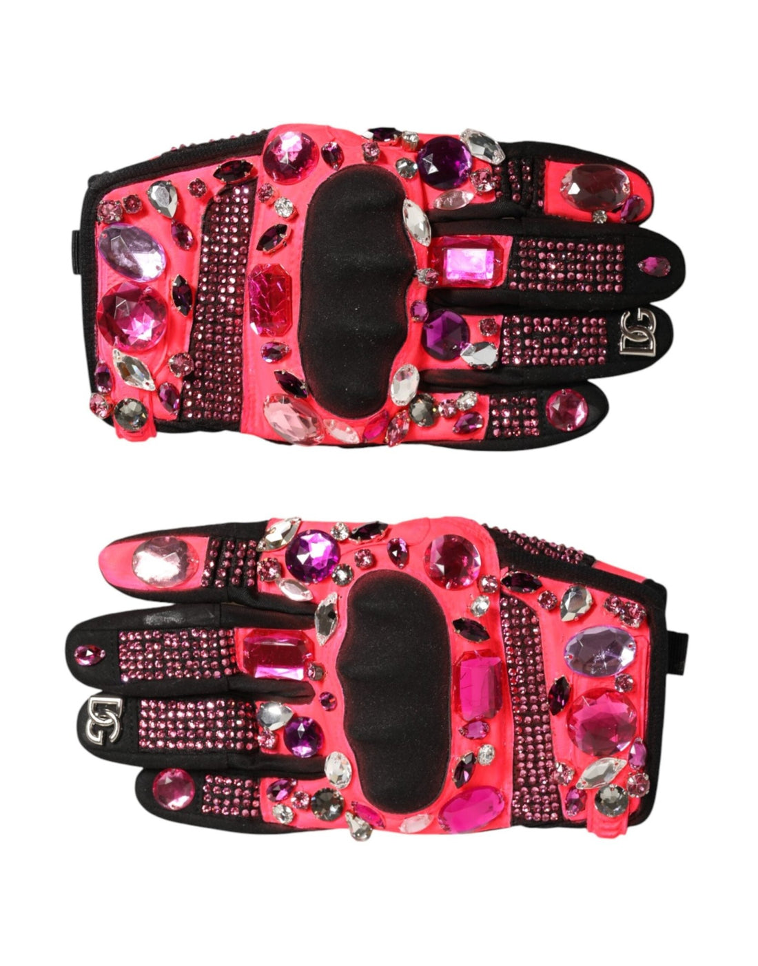 Dolce & Gabbana Black Pink Crystal Wrist Length Mitten Gloves - RIMODA