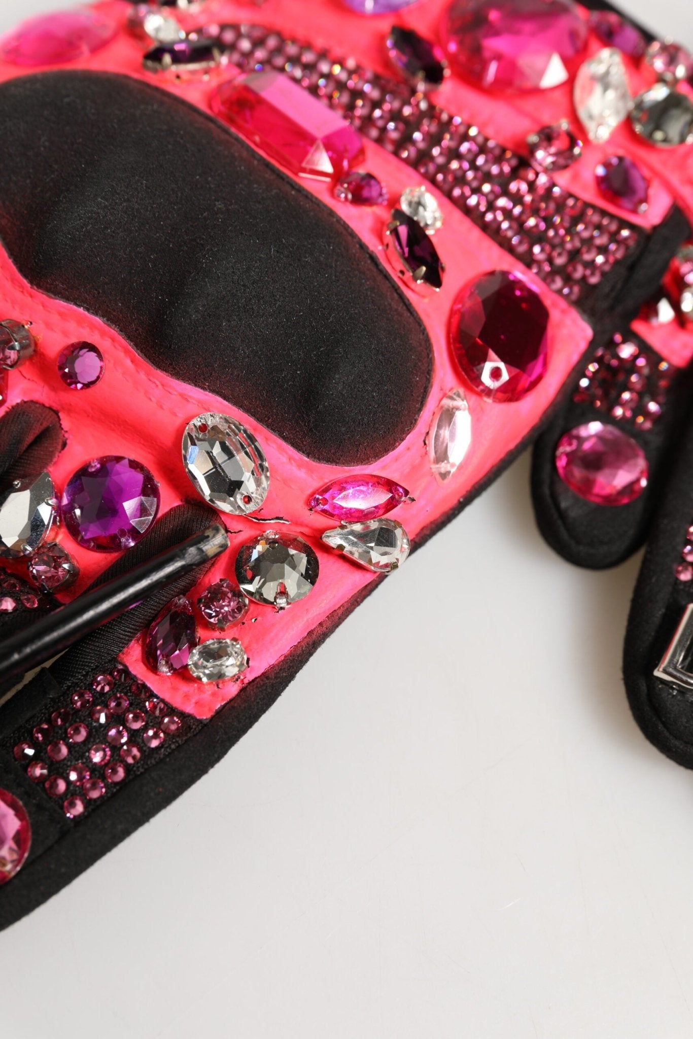 Dolce & Gabbana Black Pink Crystal Wrist Length Mitten Gloves - RIMODA