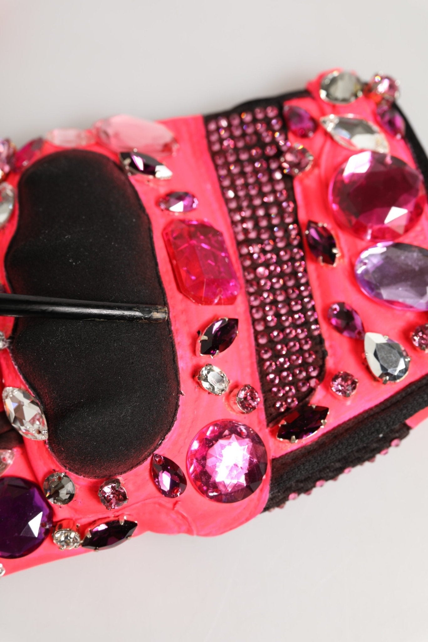 Dolce & Gabbana Black Pink Crystal Wrist Length Mitten Gloves - RIMODA