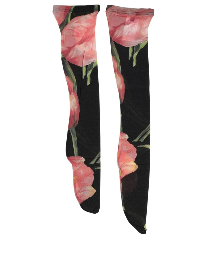 Dolce & Gabbana Black Pink Floral Tulip Nylon Stockings Socks - RIMODA