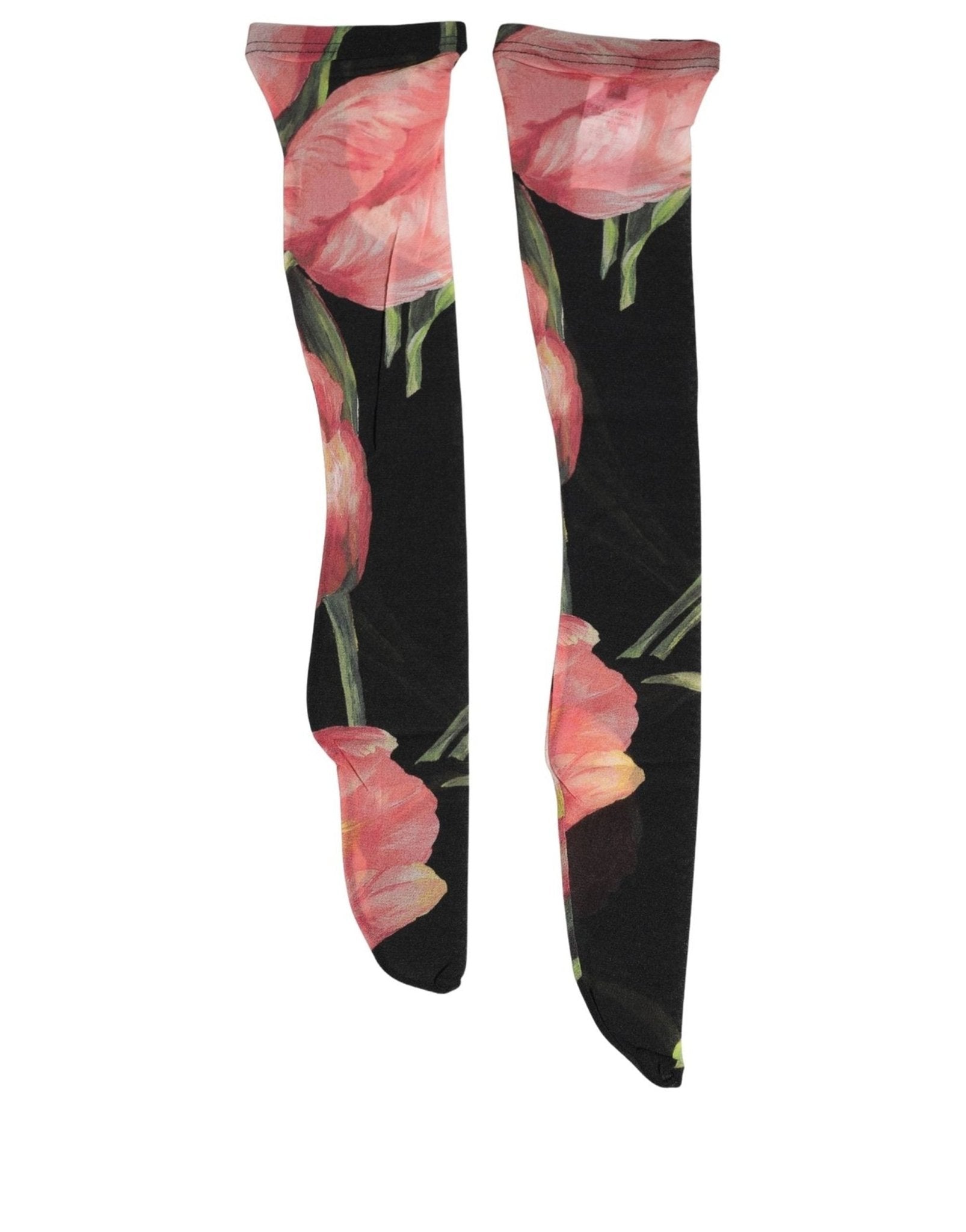 Dolce & Gabbana Black Pink Floral Tulip Nylon Stockings Socks - RIMODA