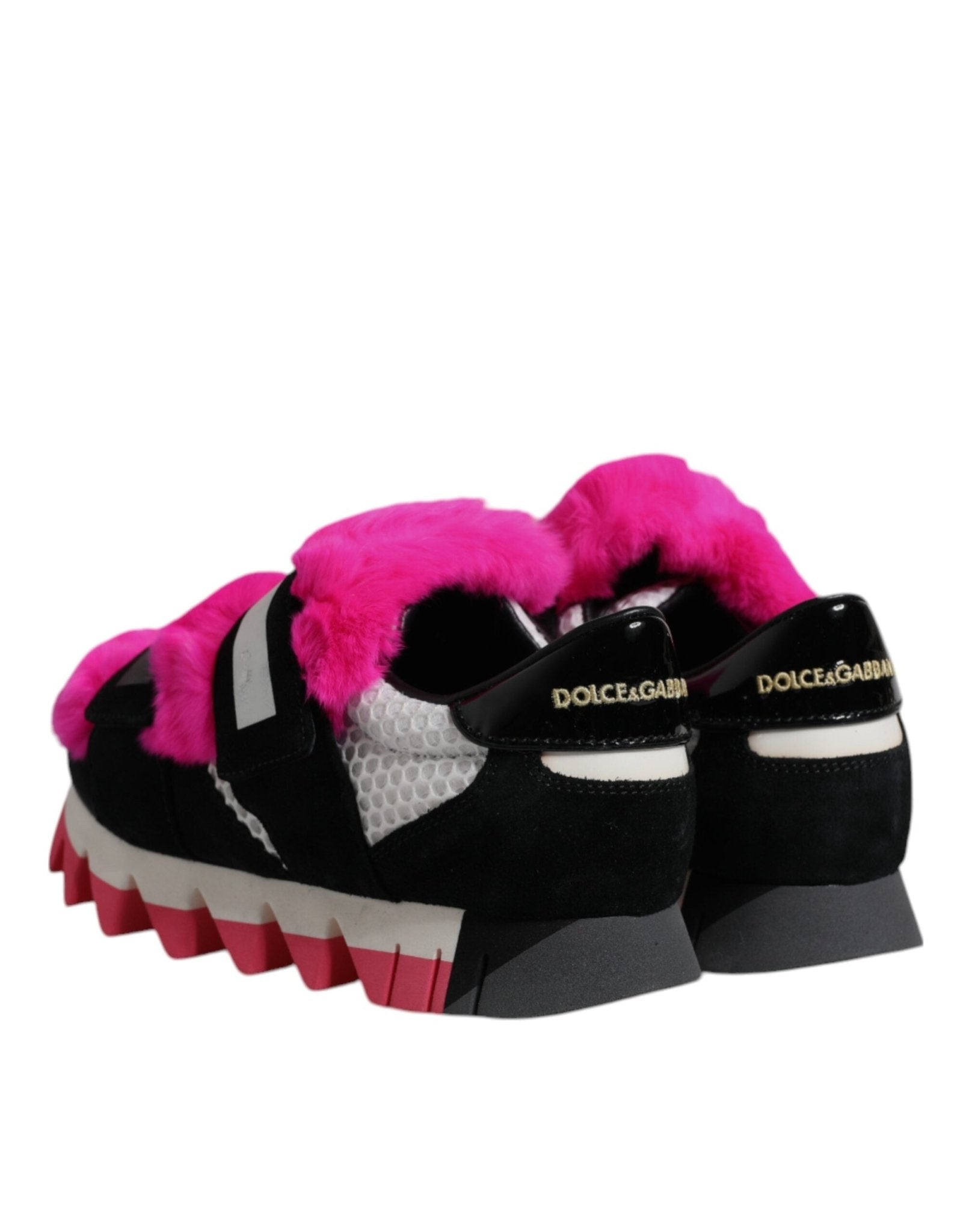 Dolce & Gabbana Black Pink Fur Embellished Sneakers Shoes - RIMODA