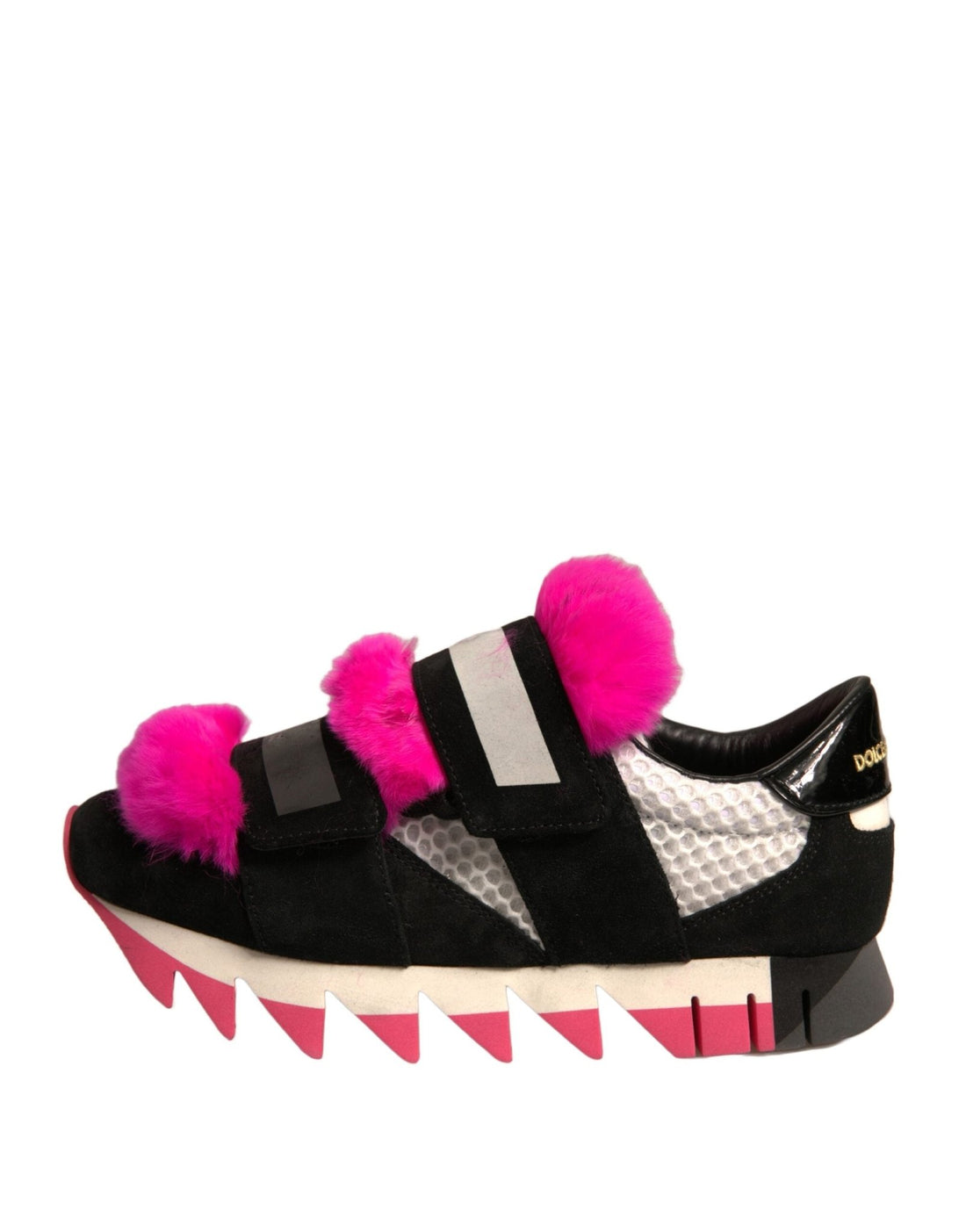 Dolce & Gabbana Black Pink Fur Embellished Sneakers Shoes - RIMODA