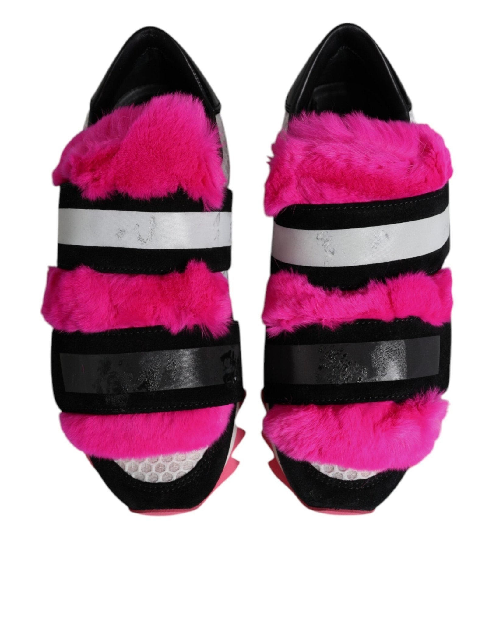 Dolce & Gabbana Black Pink Fur Embellished Sneakers Shoes - RIMODA