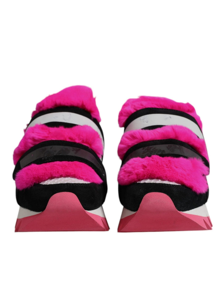 Dolce & Gabbana Black Pink Fur Embellished Sneakers Shoes - RIMODA